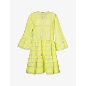 DEVOTION TWINS ELLA MINI DRESS NEON LIME OFF WHITE BABYDOLL NWOT XS